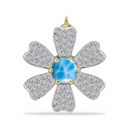 Broche de Plata Bañada en Oro con Larimar y Topacio Blanco