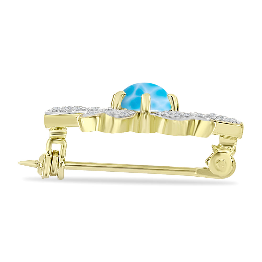 Broche de Plata Bañada en Oro con Larimar y Topacio Blanco 2 