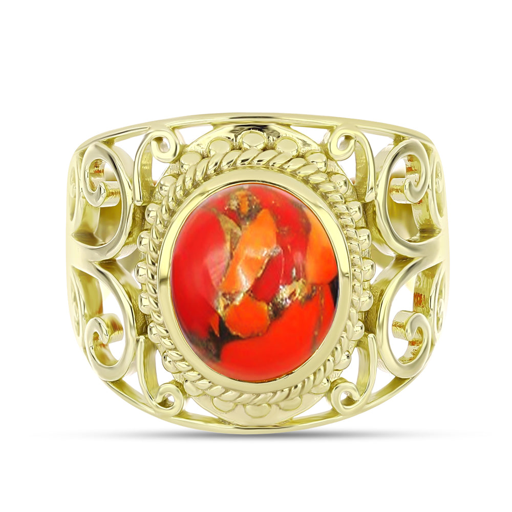 Anillo de Plata Bañada en Oro con Turquesa de Mohave 1 