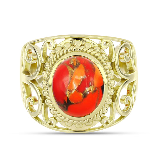 Anillo de Plata Bañada en Oro con Turquesa de Mohave