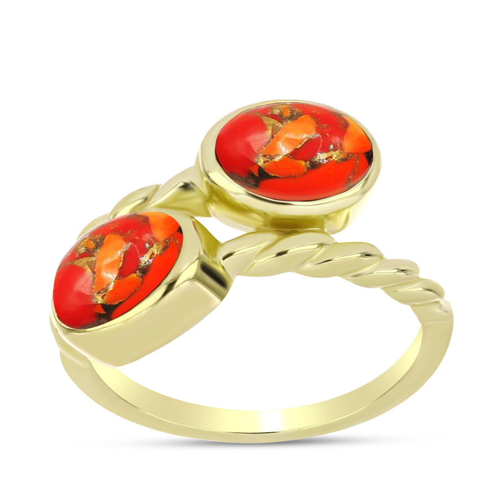Anillo de Plata Bañada en Oro con Turquesa de Mohave 3 