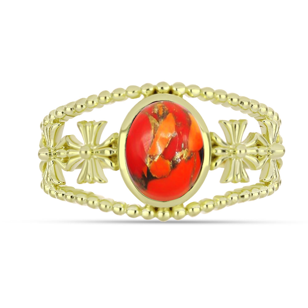 Anillo de Plata Bañada en Oro con Turquesa de Mohave 1 