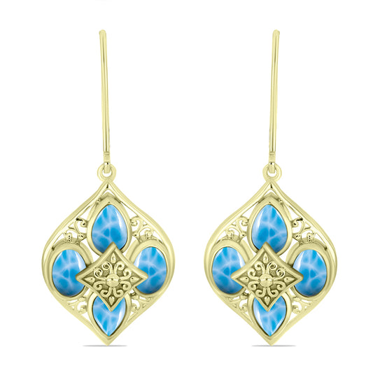 Pendientes de Plata Bañada en Oro con Larimar
