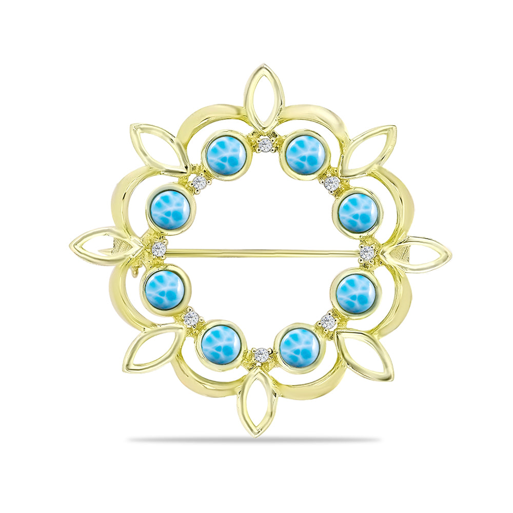 Broche de Plata Bañada en Oro con Larimar y Topacio Azul Suizo