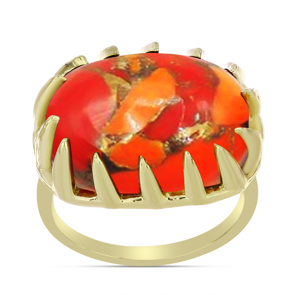 Anillo de Plata Bañada en Oro con Turquesa de Mohave