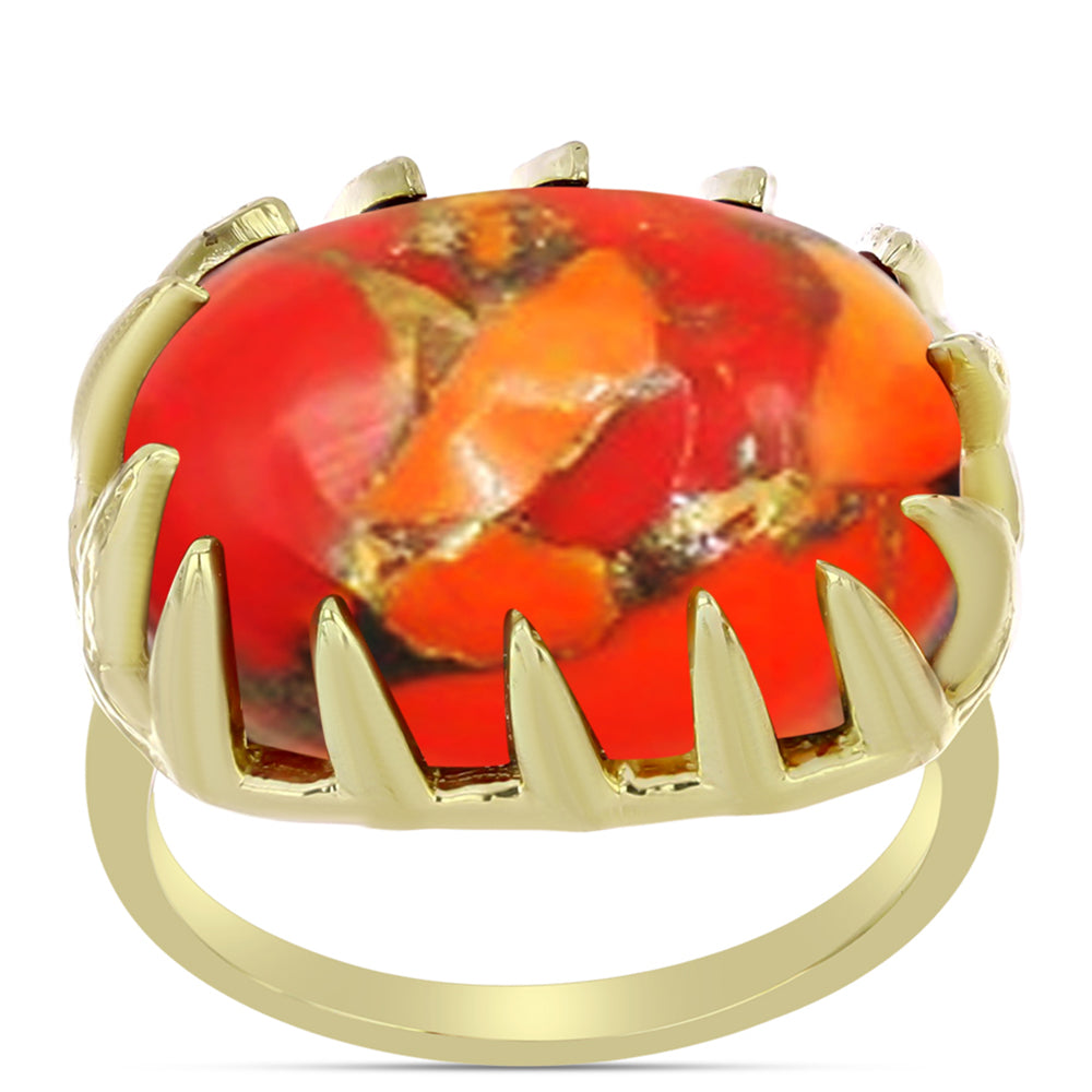Anillo de Plata Bañada en Oro con Turquesa de Mohave 7 