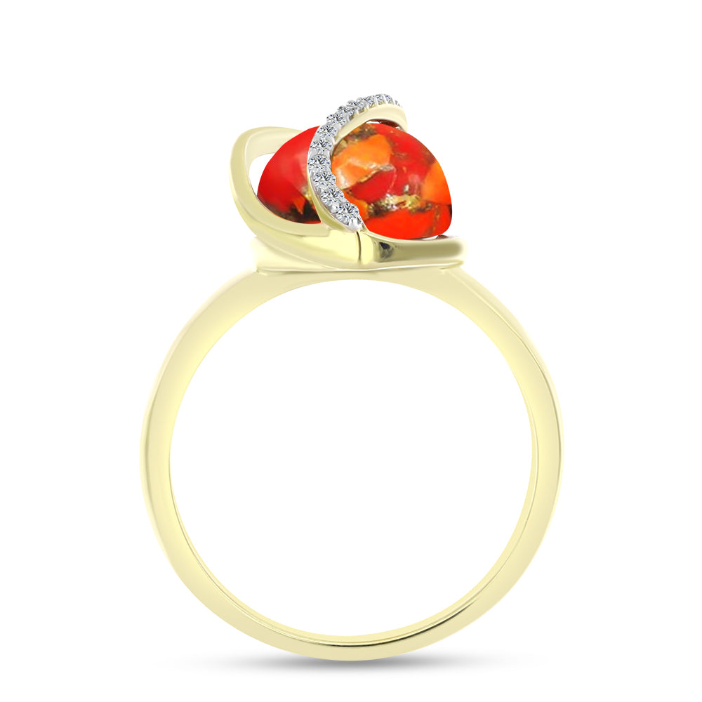 Anillo de Plata Bañada en Oro con Turquesa de Mohave y Topacio Blanco 2 
