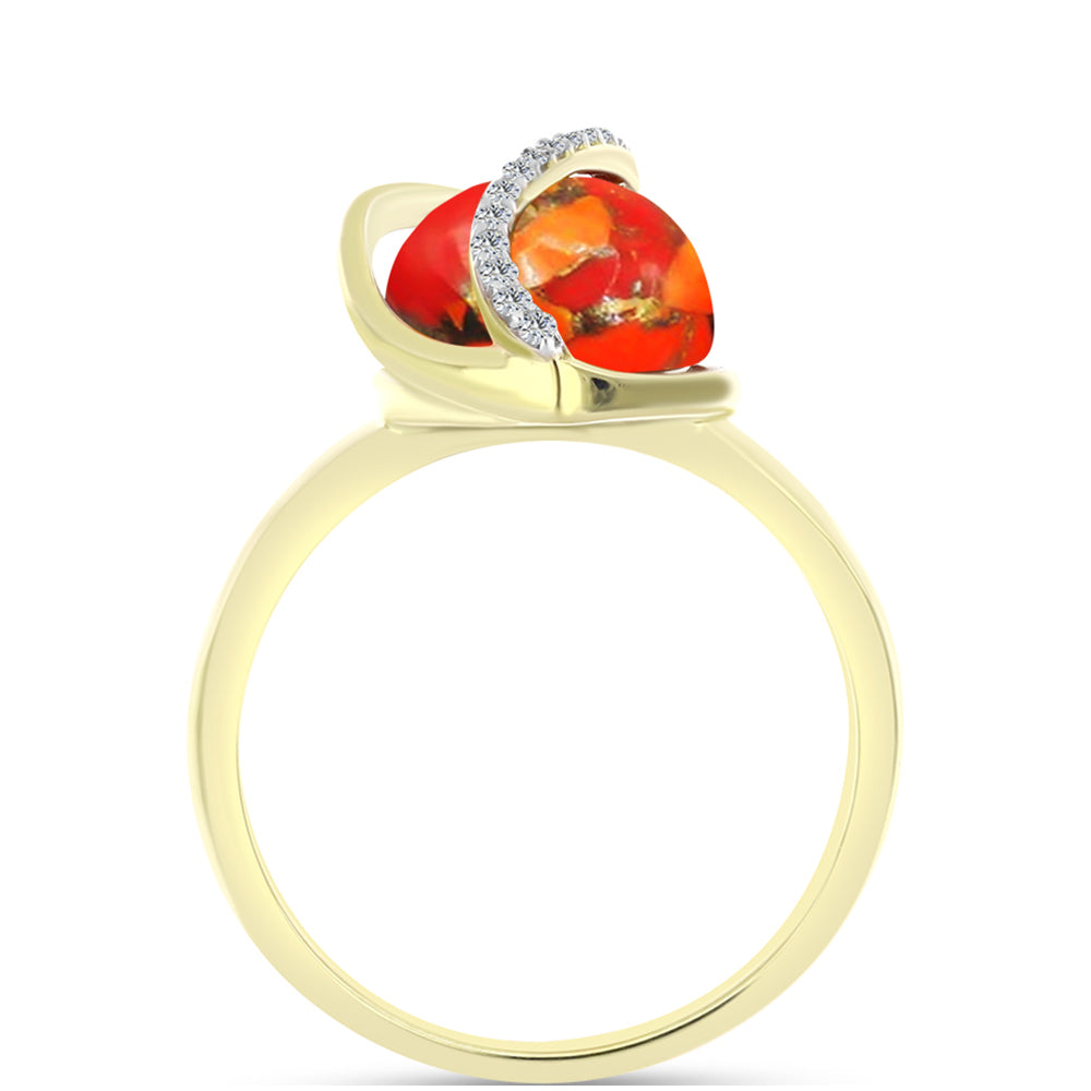Anillo de Plata Bañada en Oro con Turquesa de Mohave y Topacio Blanco 6 