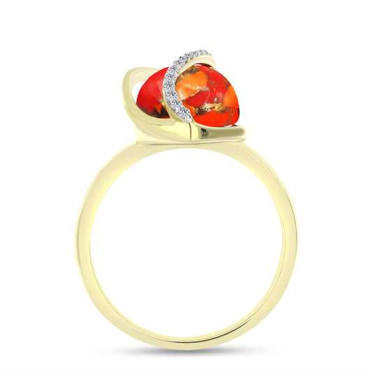 Anillo de Plata Bañada en Oro con Turquesa de Mohave y Topacio Blanco