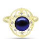 Anillo de Plata Bañada en Oro con Perla Negra de Agua dulce y Topacio Blanco