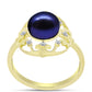 Anillo de Plata Bañada en Oro con Perla Negra de Agua dulce y Topacio Blanco