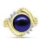 Anillo de Plata Bañada en Oro con Perla Negra de Agua dulce y Topacio Blanco