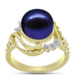 Anillo de Plata Bañada en Oro con Perla Negra de Agua dulce y Topacio Blanco