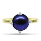 Anillo de Plata Bañada en Oro con Perla Negra de Agua dulce y Topacio Blanco