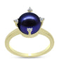 Anillo de Plata Bañada en Oro con Perla Negra de Agua dulce y Topacio Blanco