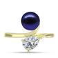 Anillo de Plata Bañada en Oro con Perla Negra de Agua dulce y Topacio Blanco