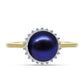 Anillo de Plata Bañada en Oro con Perla Negra de Agua dulce y Topacio Blanco