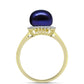 Anillo de Plata Bañada en Oro con Perla Negra de Agua dulce y Topacio Blanco