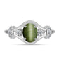 Anillo de Plata con Ojo de Gato Verde de Antananarivo y Topacio Blanco