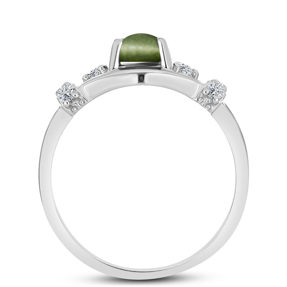 Anillo de Plata con Ojo de Gato Verde de Antananarivo y Topacio Blanco 2 
