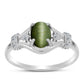 Anillo de Plata con Ojo de Gato Verde de Antananarivo y Topacio Blanco