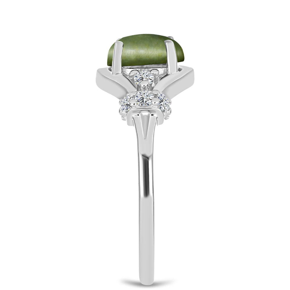 Anillo de Plata con Ojo de Gato Verde de Antananarivo y Topacio Blanco