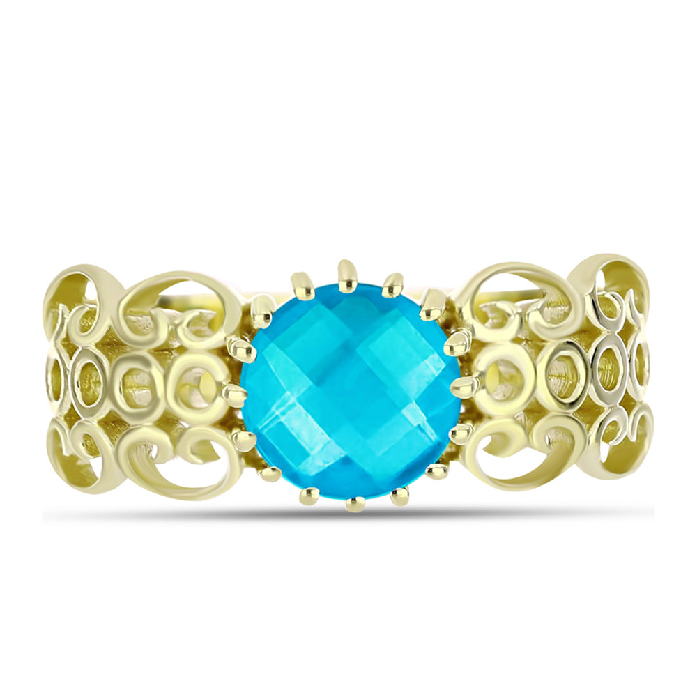 Anillo de Plata Bañada en Oro con Jade Azul