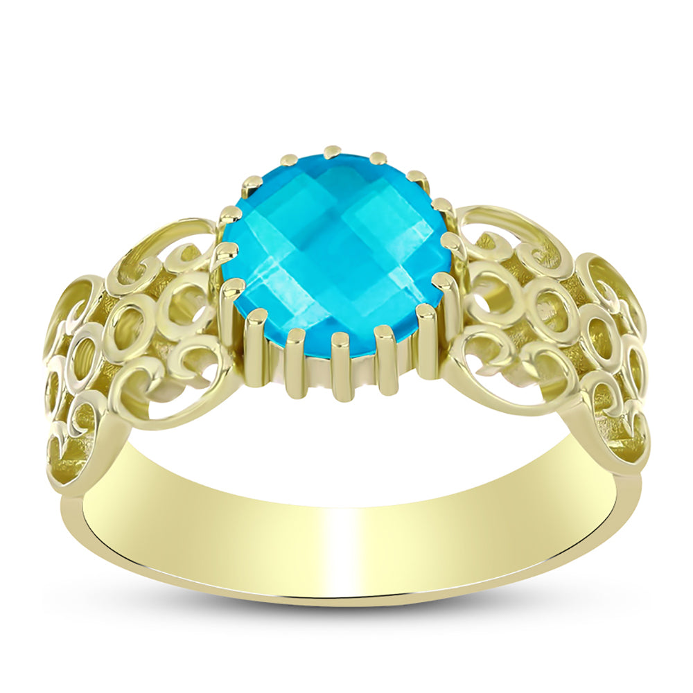Anillo de Plata Bañada en Oro con Jade Azul