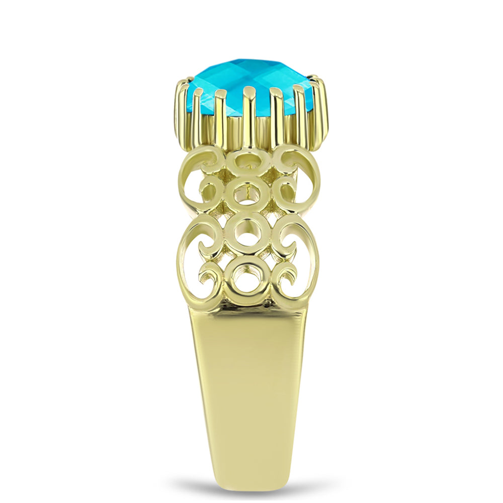 Anillo de Plata Bañada en Oro con Jade Azul 4 