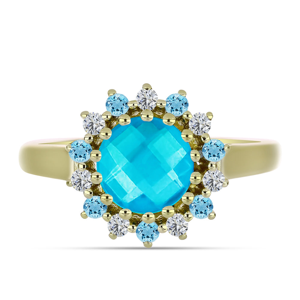 Anillo de Plata Bañada en Oro con Jade Azul