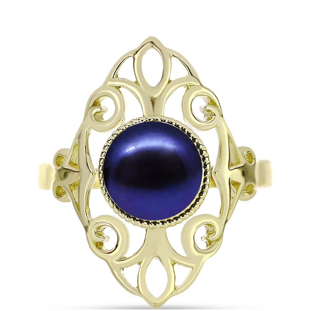 Anillo de Plata Bañada en Oro con Perla Negra de Agua dulce 1 