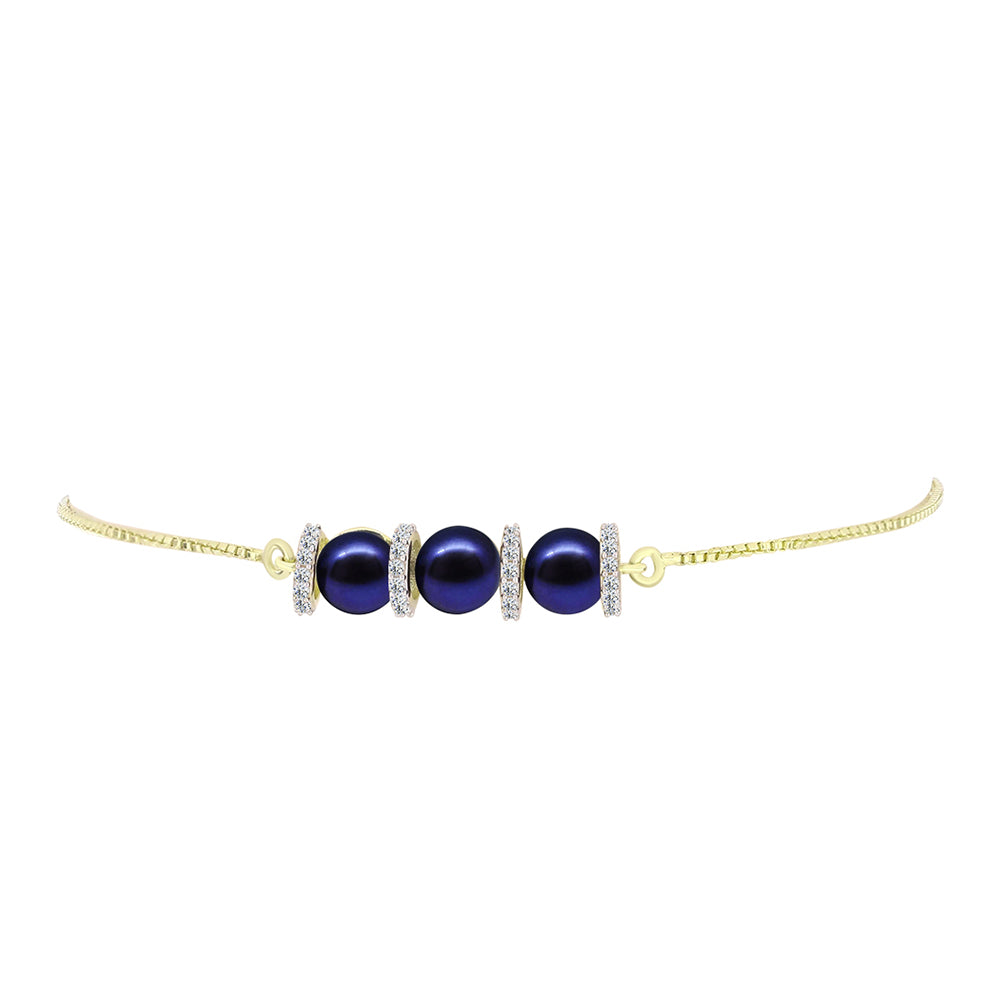 Pulsera de Plata Bañada en Oro con Perla Negra de Agua dulce y Topacio Blanco