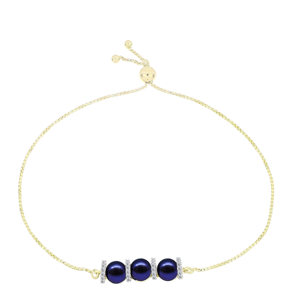 Pulsera de Plata Bañada en Oro con Perla Negra de Agua dulce y Topacio Blanco 1 