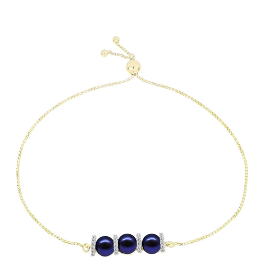 Pulsera de Plata Bañada en Oro con Perla Negra de Agua dulce y Topacio Blanco