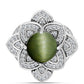 Anillo de Plata con Ojo de Gato Verde de Antananarivo y Topacio Blanco