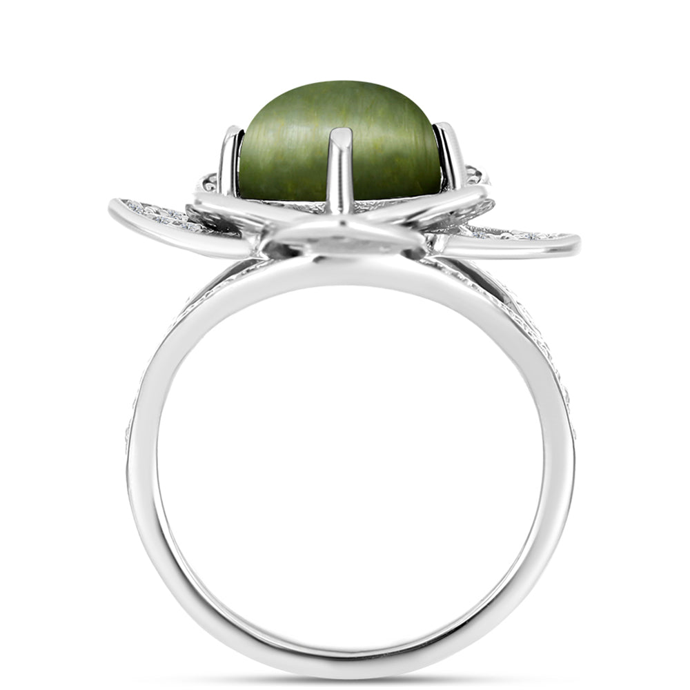 Anillo de Plata con Ojo de Gato Verde de Antananarivo y Topacio Blanco 2 
