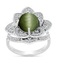 Anillo de Plata con Ojo de Gato Verde de Antananarivo y Topacio Blanco