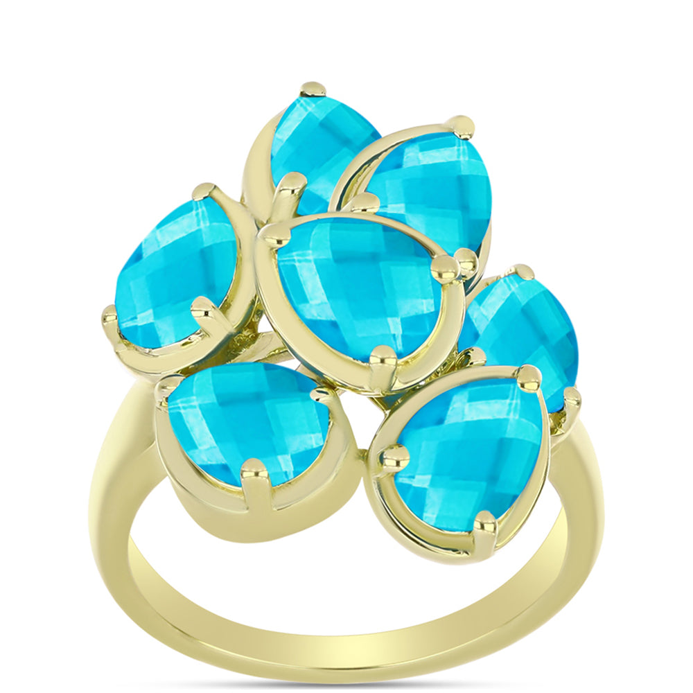 Anillo de Plata Bañada en Oro con Jade Azul