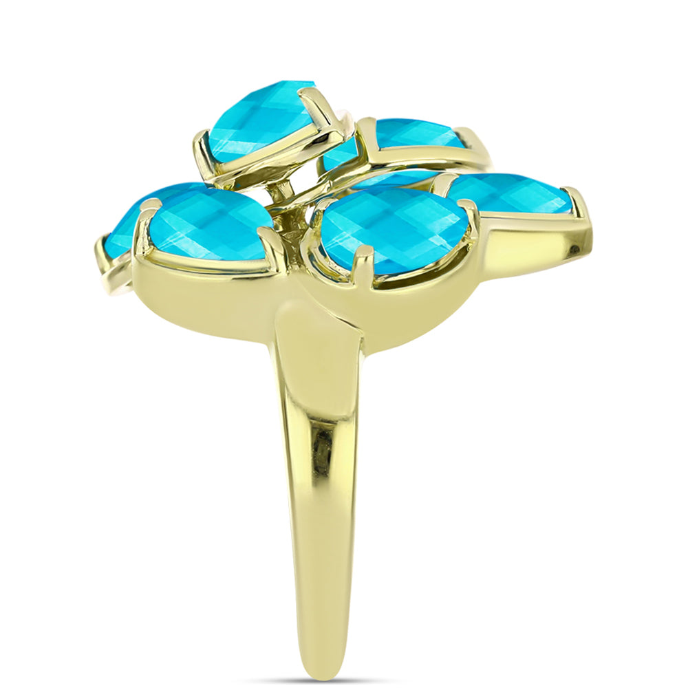 Anillo de Plata Bañada en Oro con Jade Azul 4 