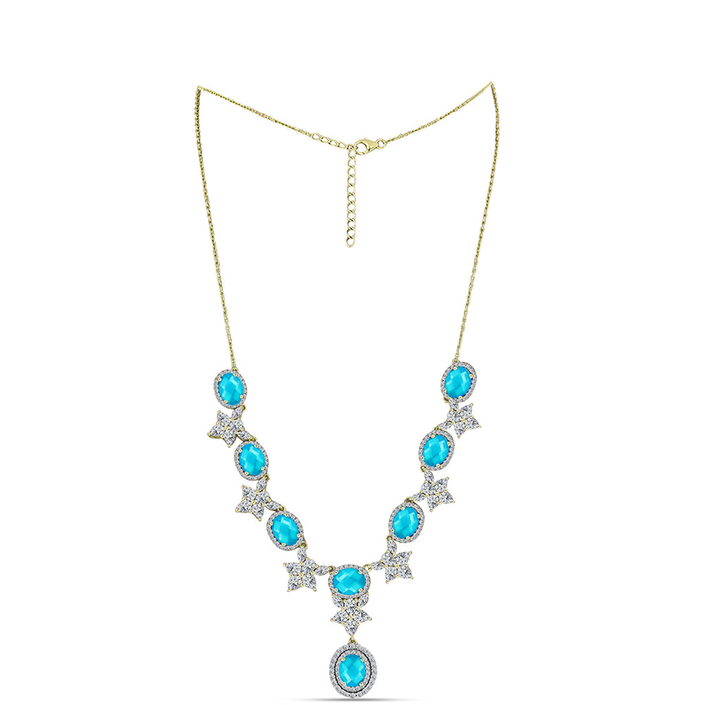 Collar de Plata Bañada en Oro con Jade Azul y Topacio Blanco