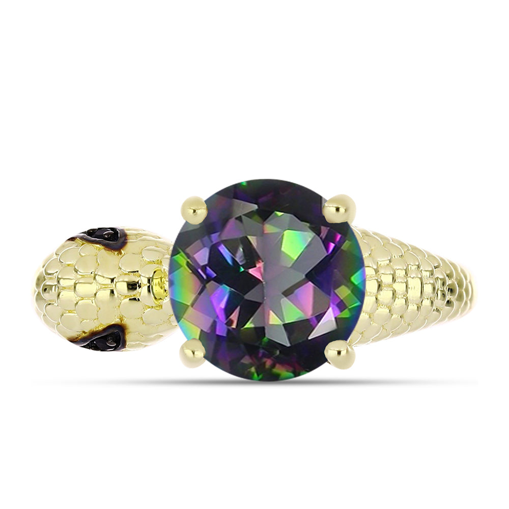 Anillo de Plata Bañada en Oro con Cuarzo Hematita verde místico y Espinela Negra 2 