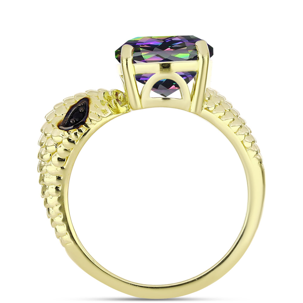 Anillo de Plata Bañada en Oro con Cuarzo Hematita verde místico y Espinela Negra 3 