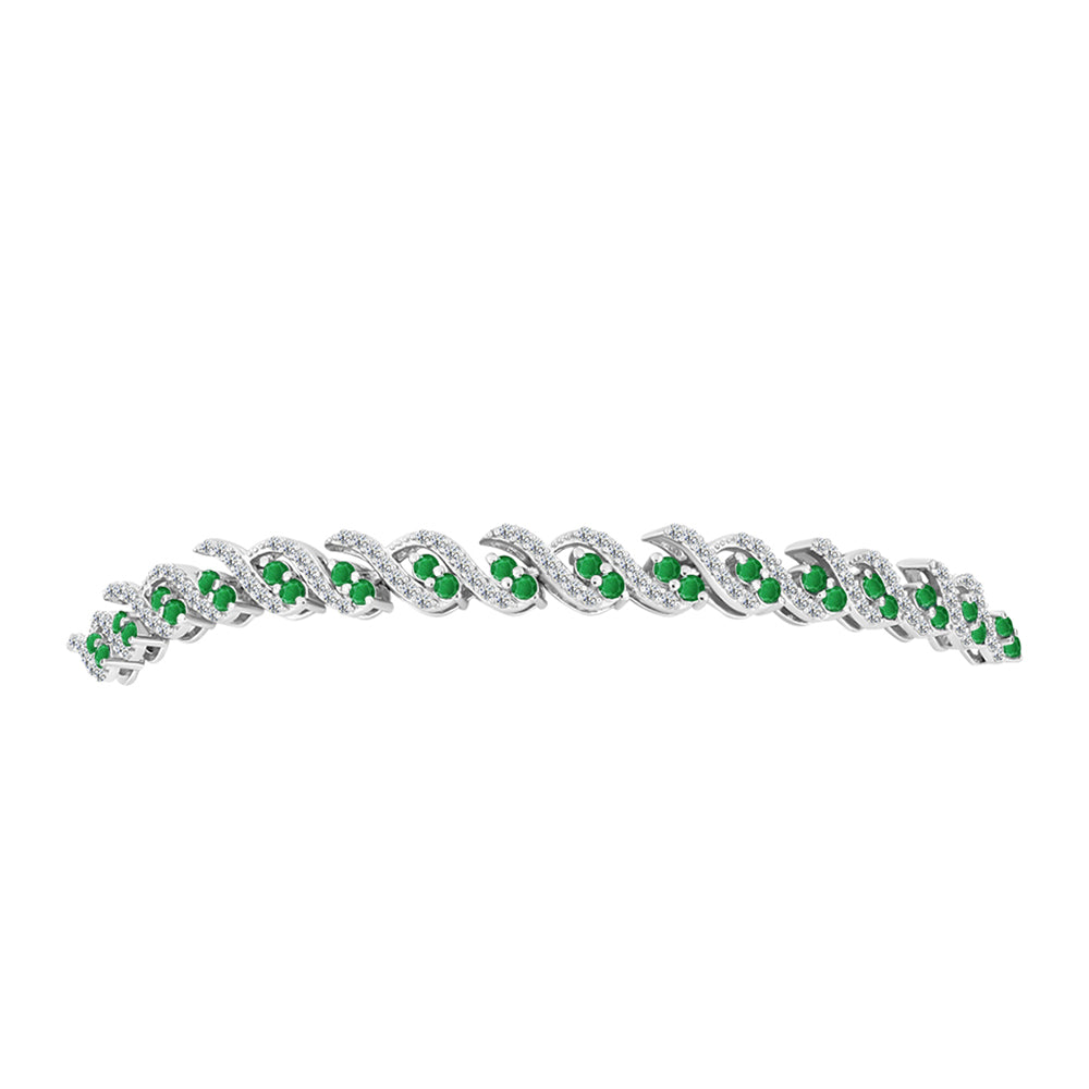 Pulsera de Plata con Esmeralda de Zambia y Topacio Blanco