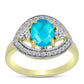 Anillo de Plata Bañada en Oro con Jade Azul y Topacio Blanco