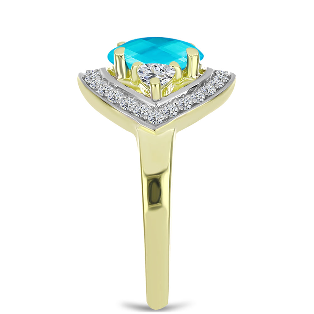 Anillo de Plata Bañada en Oro con Jade Azul y Topacio Blanco 4 