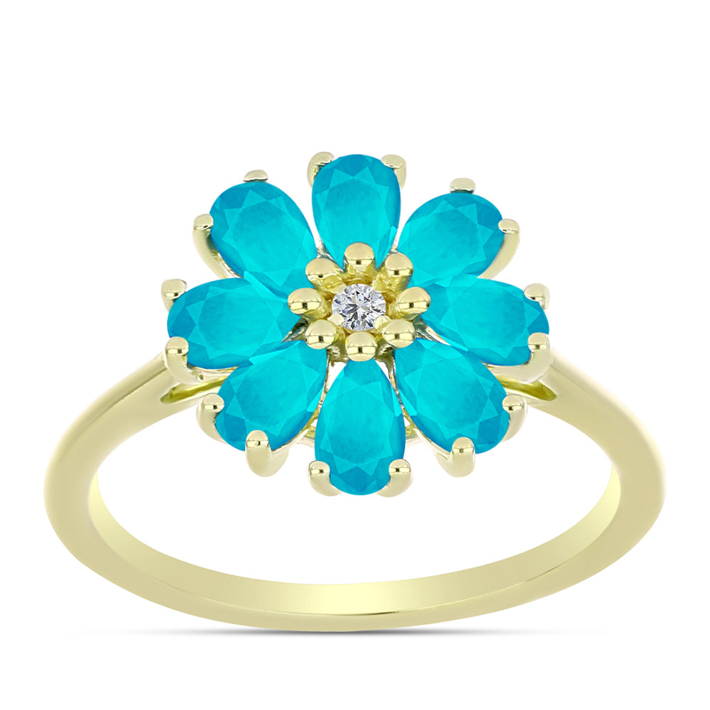 Anillo de Plata Bañada en Oro con Jade Azul y Topacio Blanco