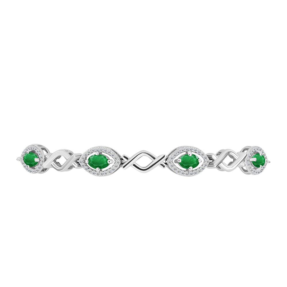 Pulsera de Plata con Esmeralda de Zambia y Topacio Blanco 2 
