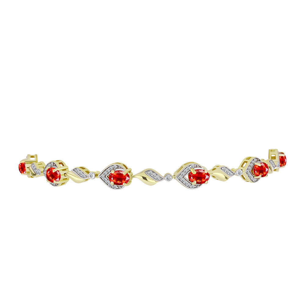 Pulsera de Plata Bañada en Oro con Ópalo de Fuego de Lega Dembi y Topacio Blanco