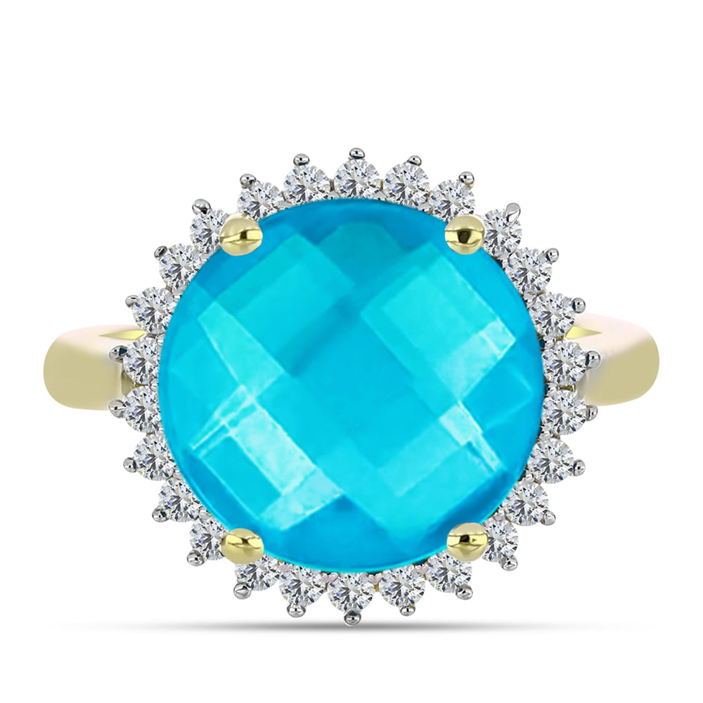 Anillo de Plata Bañada en Oro con Jade Azul y Topacio Blanco 1 
