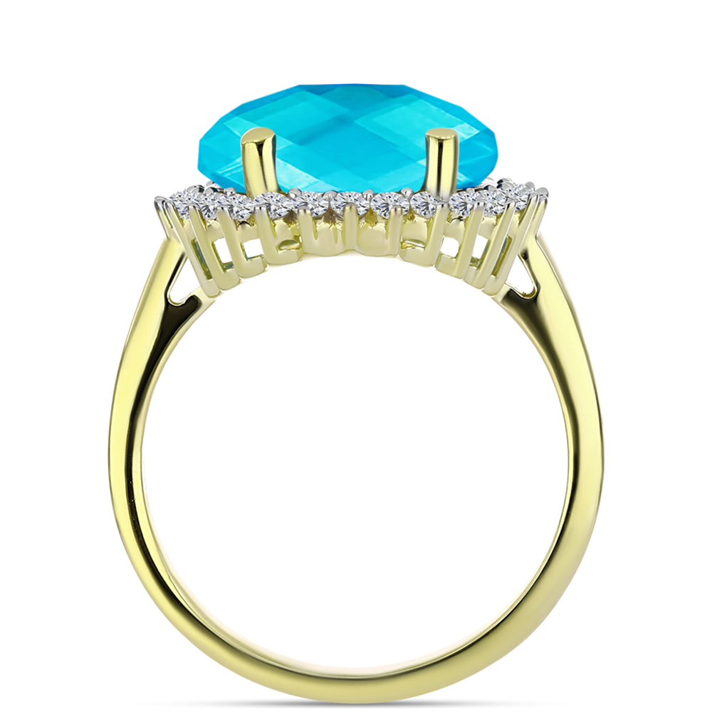 Anillo de Plata Bañada en Oro con Jade Azul y Topacio Blanco 2 